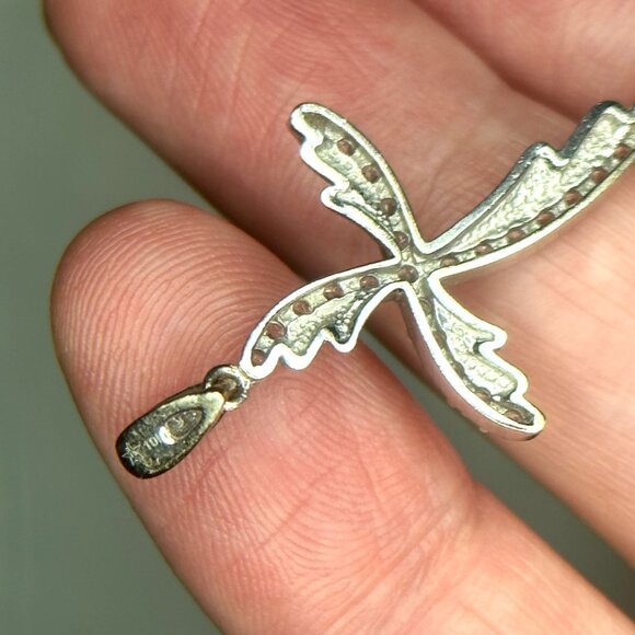 10K Solid White Gold Cross Pendant Diamonds Twist Design - Picture 6 of 6